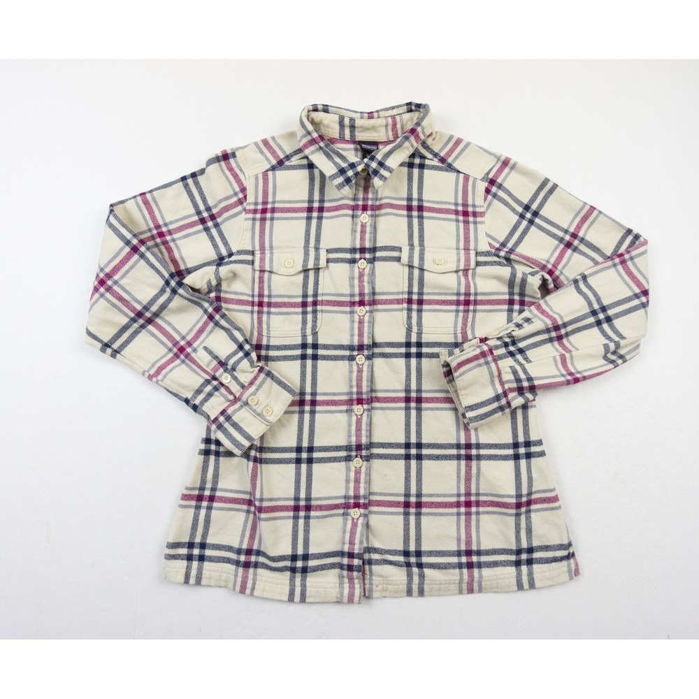 Patagonia Shirt Womens 12 White Fjord Flannel Long Sleeve Button Down Ladies